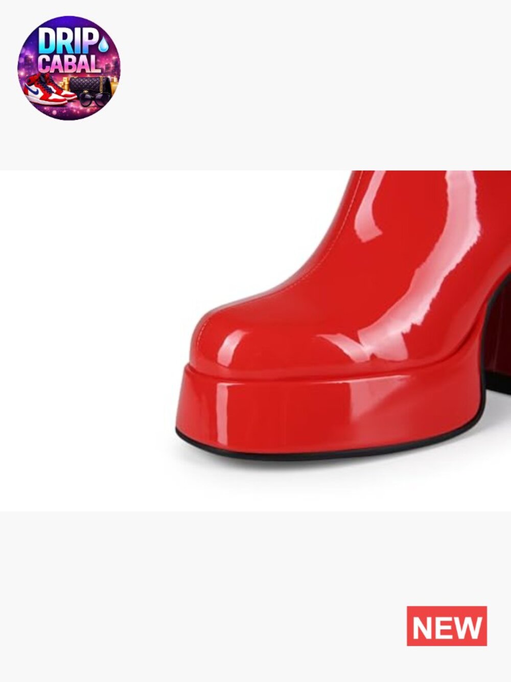 Patent Leather Platform Knee High Boots Chunky Heel Square Toe Go-Go - Picture 4 of 7